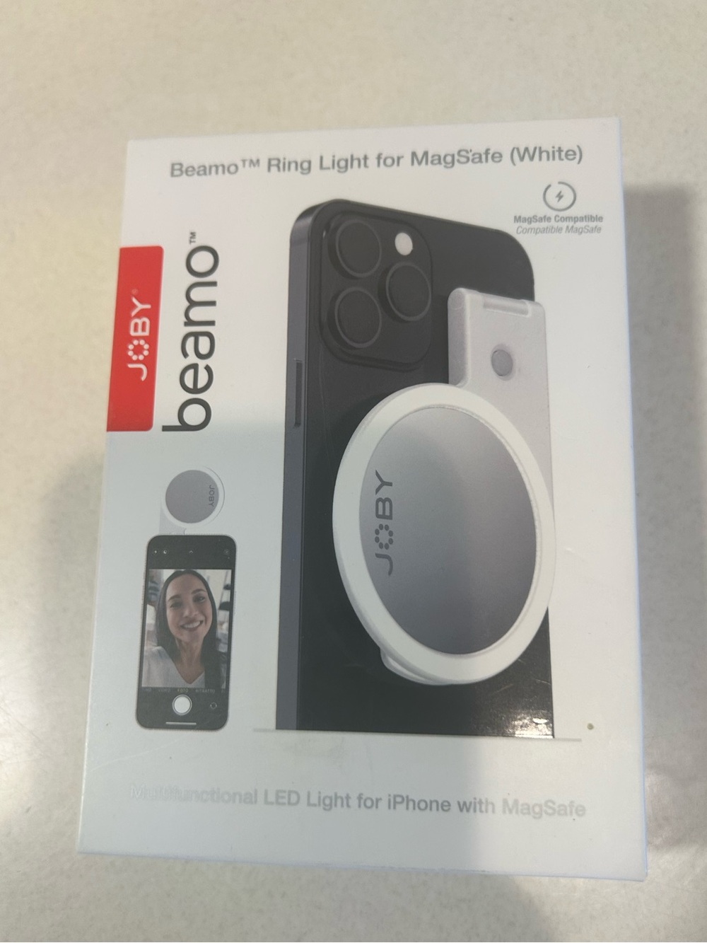 Beamo Ring Light for MagSafe iPhone — White Portable LED Selfie Light by